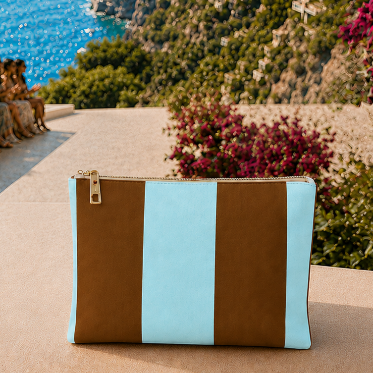 Collezione Mare in Stampa Digitale Righe Marrone/Celeste