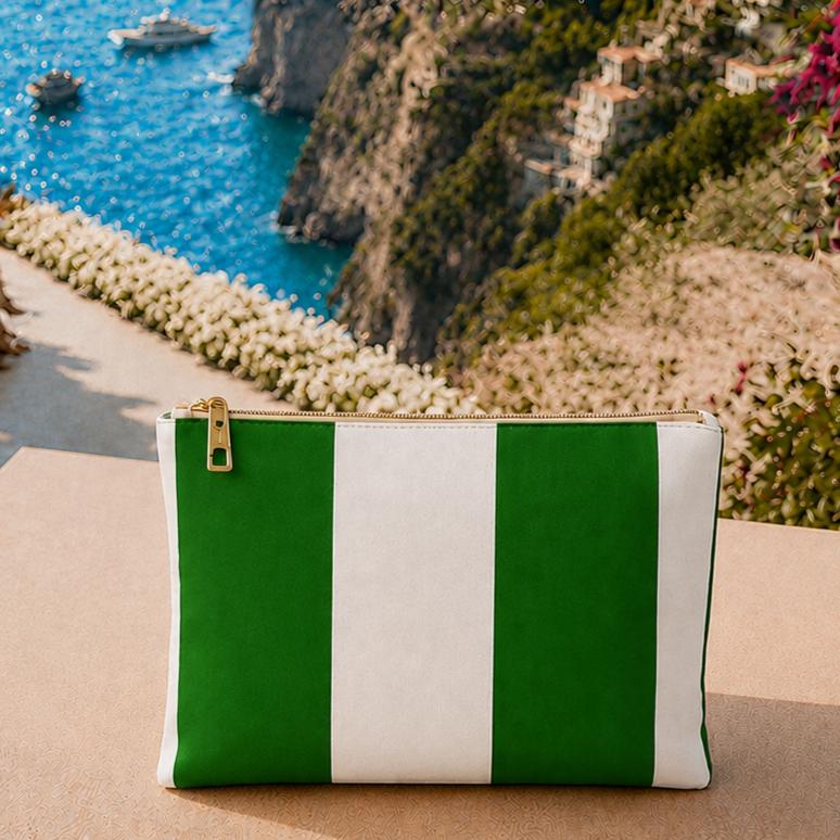 Collezione Mare in Stampa Digitale Righe Bianco/Verde Scuro
