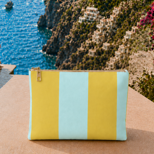 Collezione Mare in Stampa Digitale Righe Giallo Ocra/Celeste