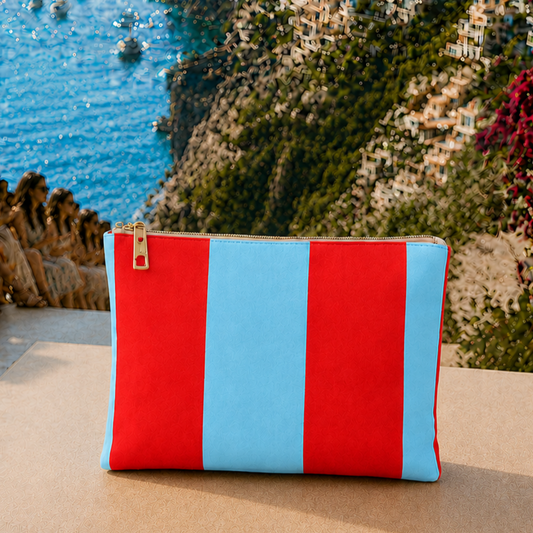 Collezione Mare in Stampa Digitale Righe Celeste/Rosso
