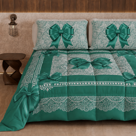 Duvet, Double, Single, Square and Half Quilt, Green Bow