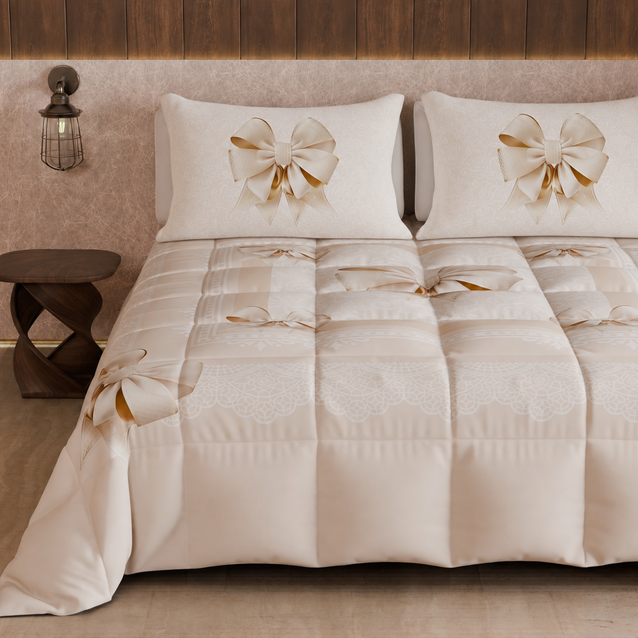 Piumone, Trapunta Matrimoniale, Singola, Piazza e Mezza, Fiocco Beige