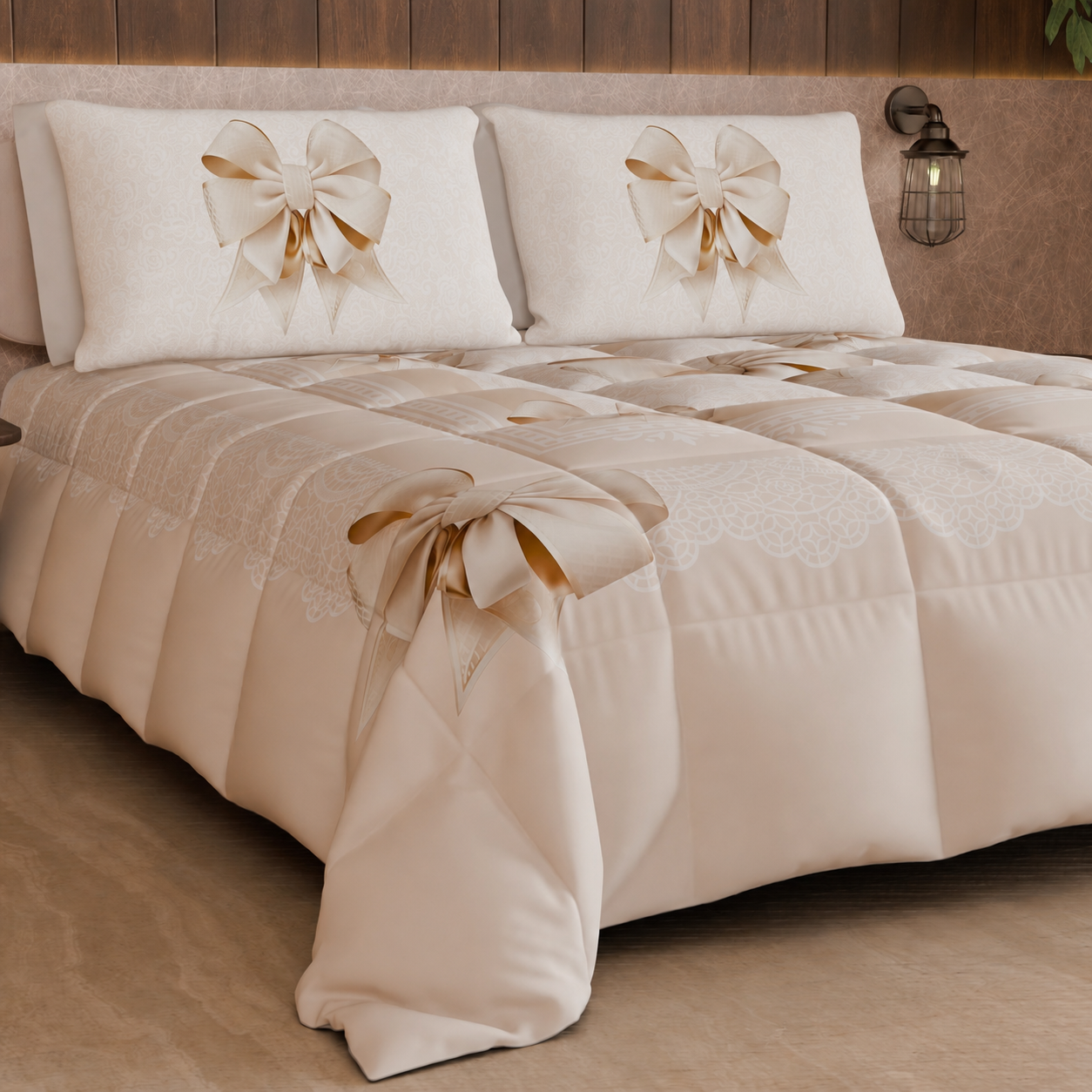 Piumone, Trapunta Matrimoniale, Singola, Piazza e Mezza, Fiocco Beige
