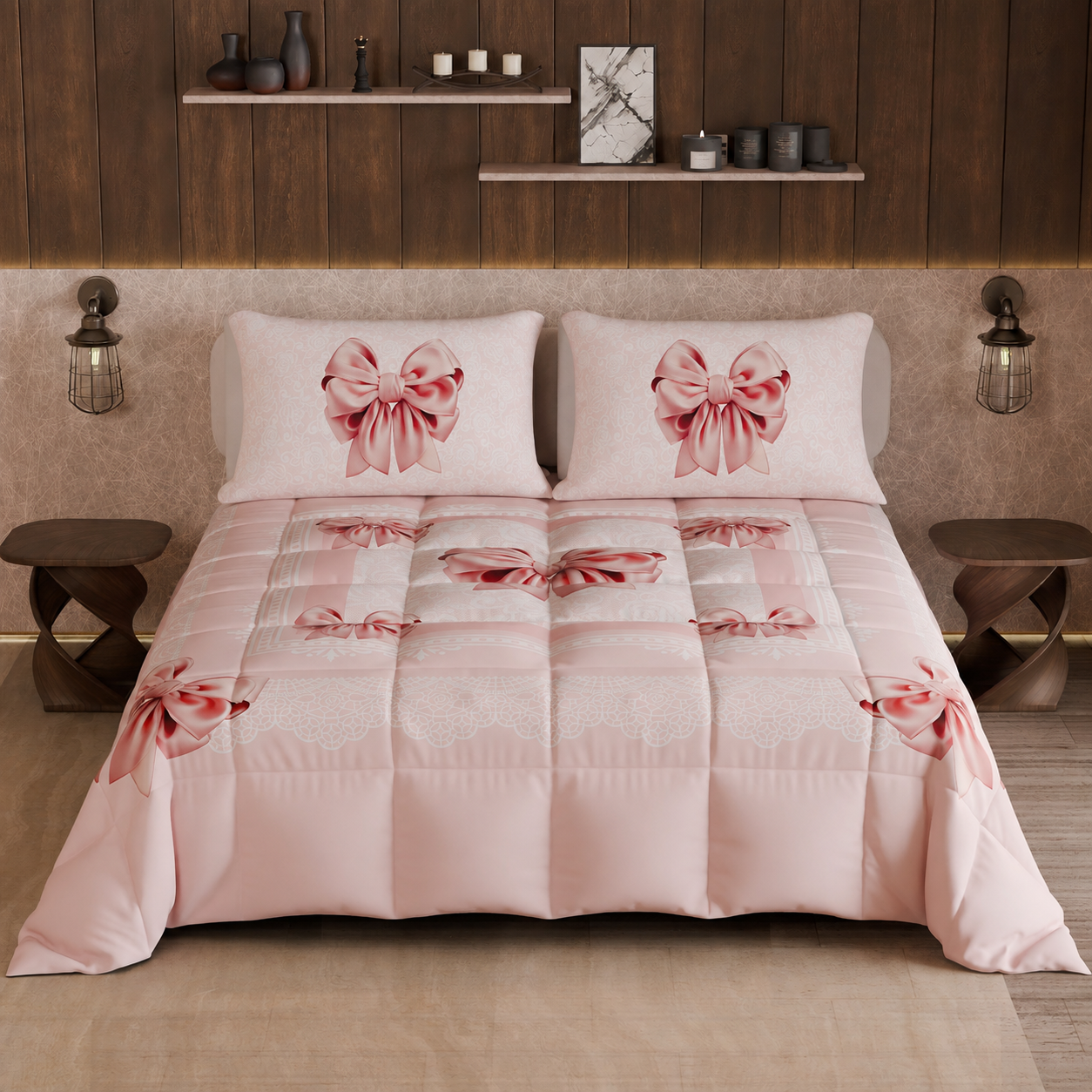 Piumone, Trapunta Matrimoniale, Singola, Piazza e Mezza, Fiocco Rosa