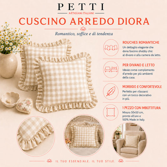 Cuscino Arredo con Rouches A Quadretti Salvia