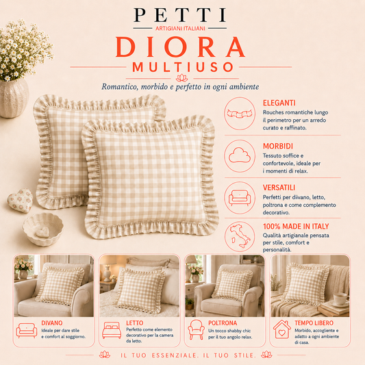 Cuscino Arredo con Rouches A Quadretti Fango