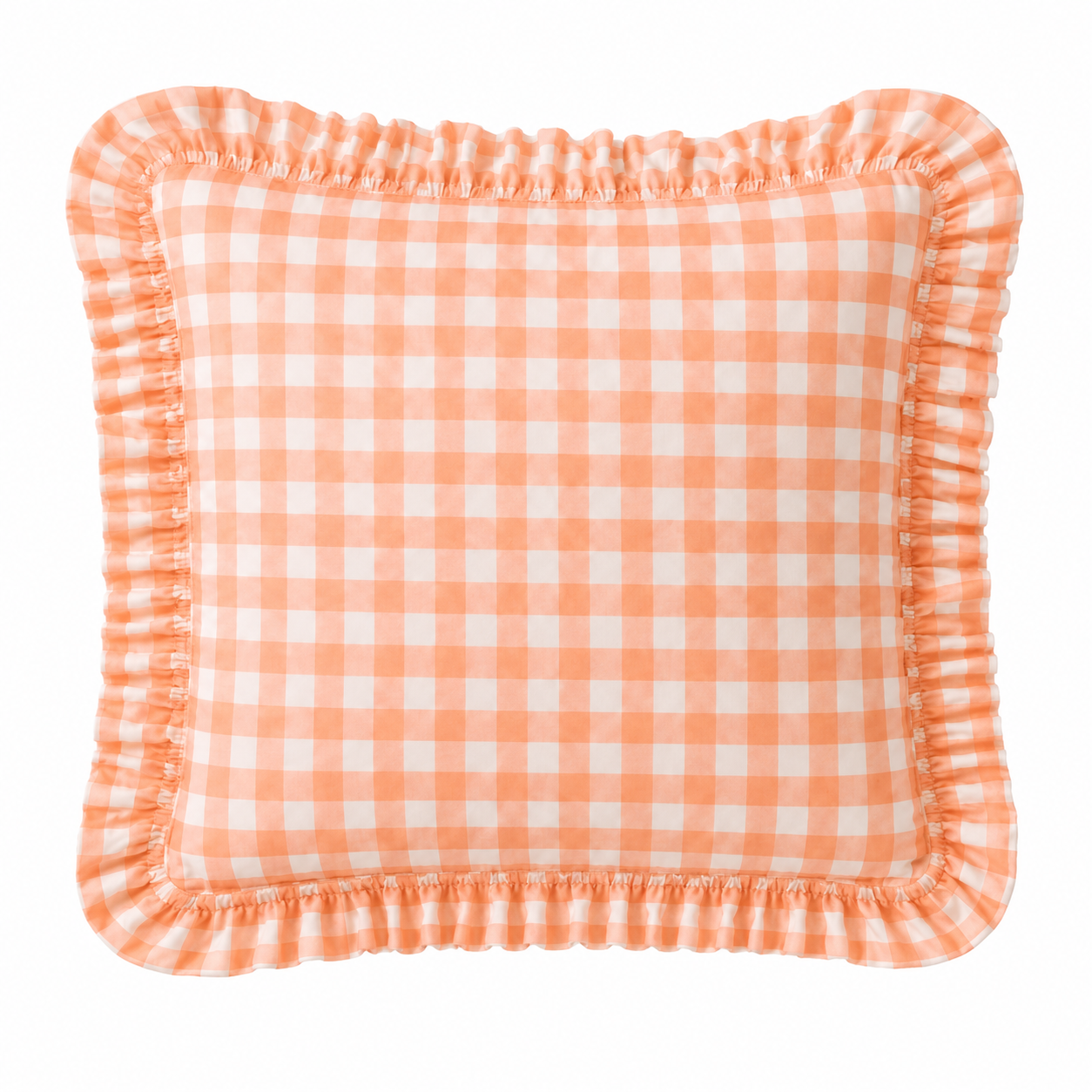 Cuscino Arredo con Rouches A Quadretti Corallo