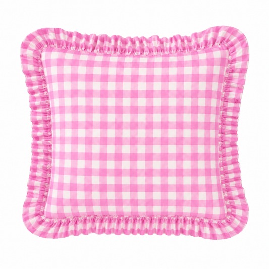 Cuscino Arredo con Rouches A Quadretti Fucsia