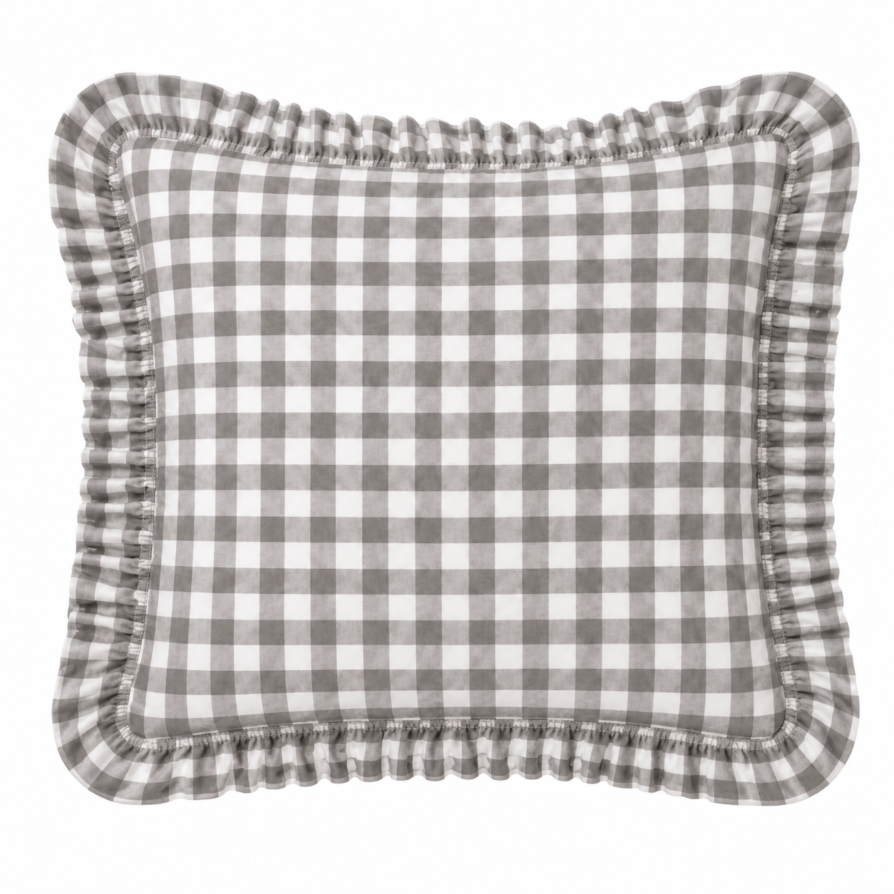 Cuscino Arredo con Rouches A Quadretti Grigio Scuro
