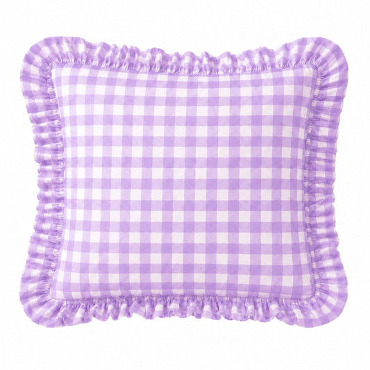 Cuscino Arredo con Rouches A Quadretti Lilla
