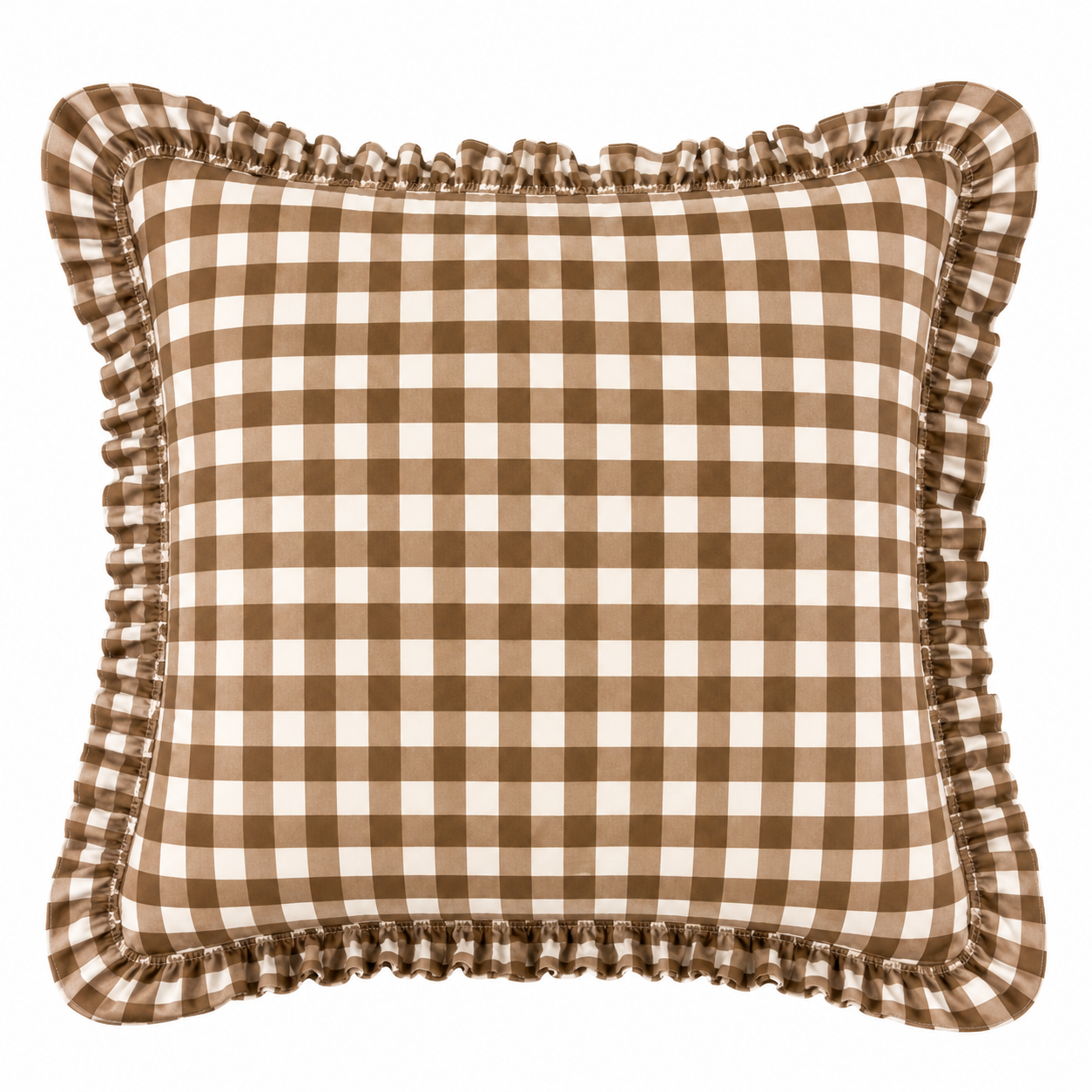 Cuscino Arredo con Rouches A Quadretti Marrone
