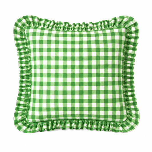 Cuscino Arredo con Rouches A Quadretti Verde