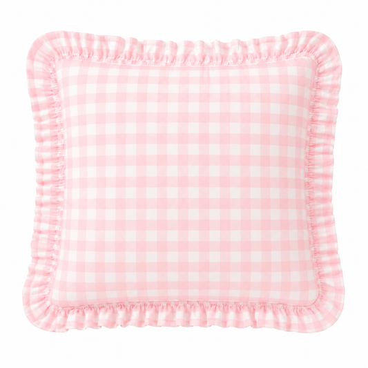 Cuscino Arredo con Rouches A Quadretti Rosa