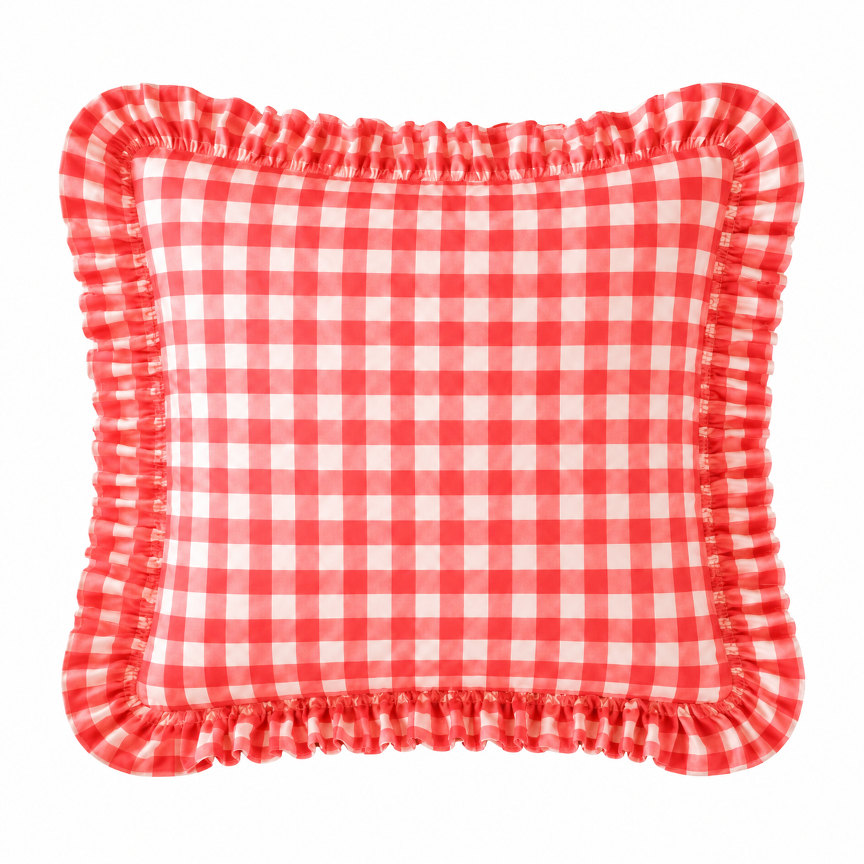 Cuscino Arredo con Rouches A Quadretti Rosso