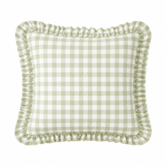 Cuscino Arredo con Rouches A Quadretti Salvia