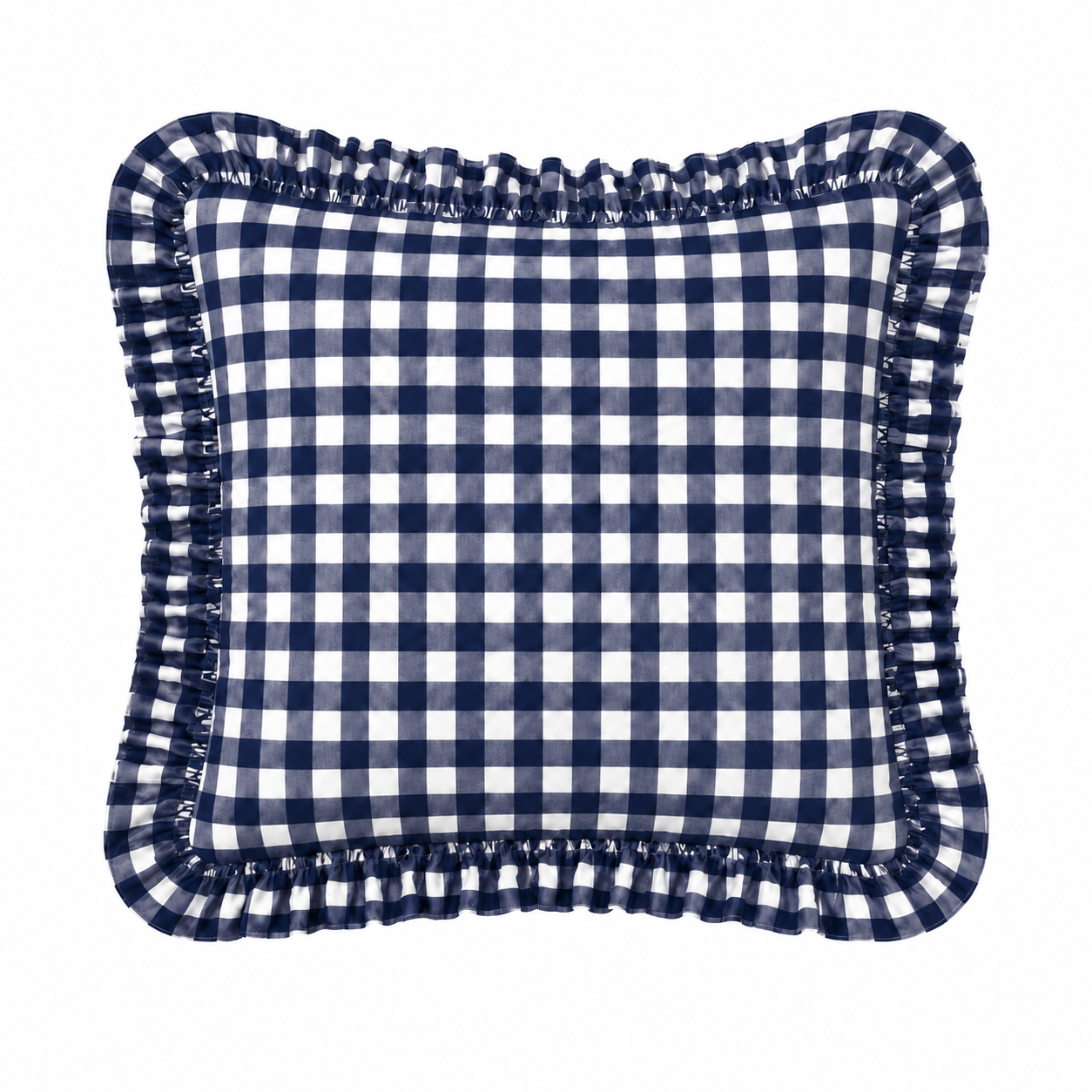 Cuscino Arredo con Rouches A Quadretti Blu Notte