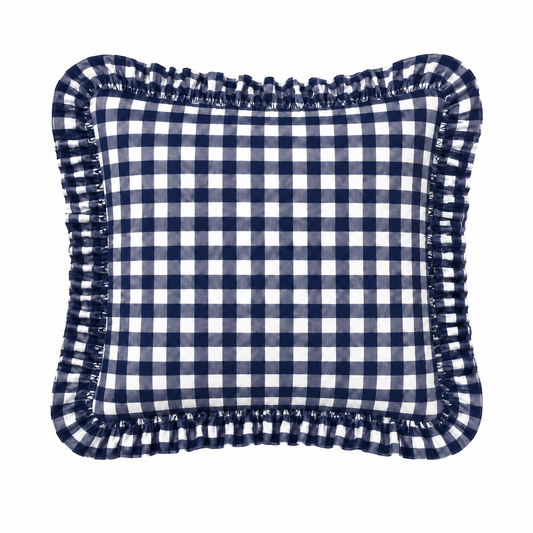 Cuscino Arredo con Rouches A Quadretti Blu Notte