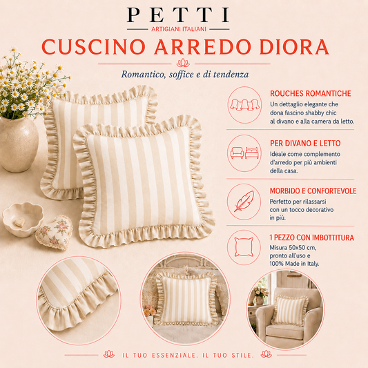 Cuscino Arredo con Rouches Righe Tiffany/Fucsia