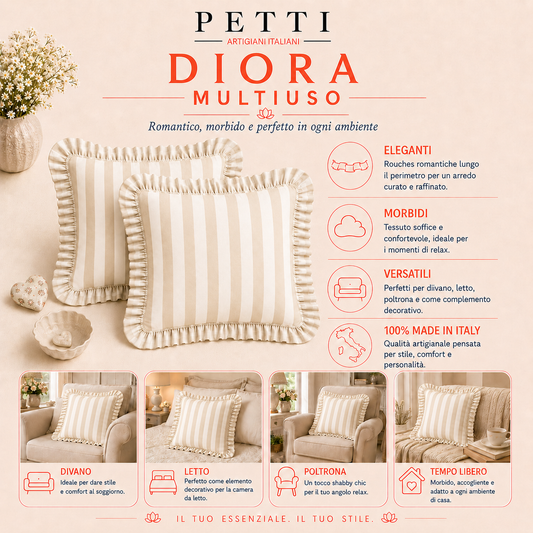 Cuscino Arredo con Rouches Righe Celeste/Blu Elettrico