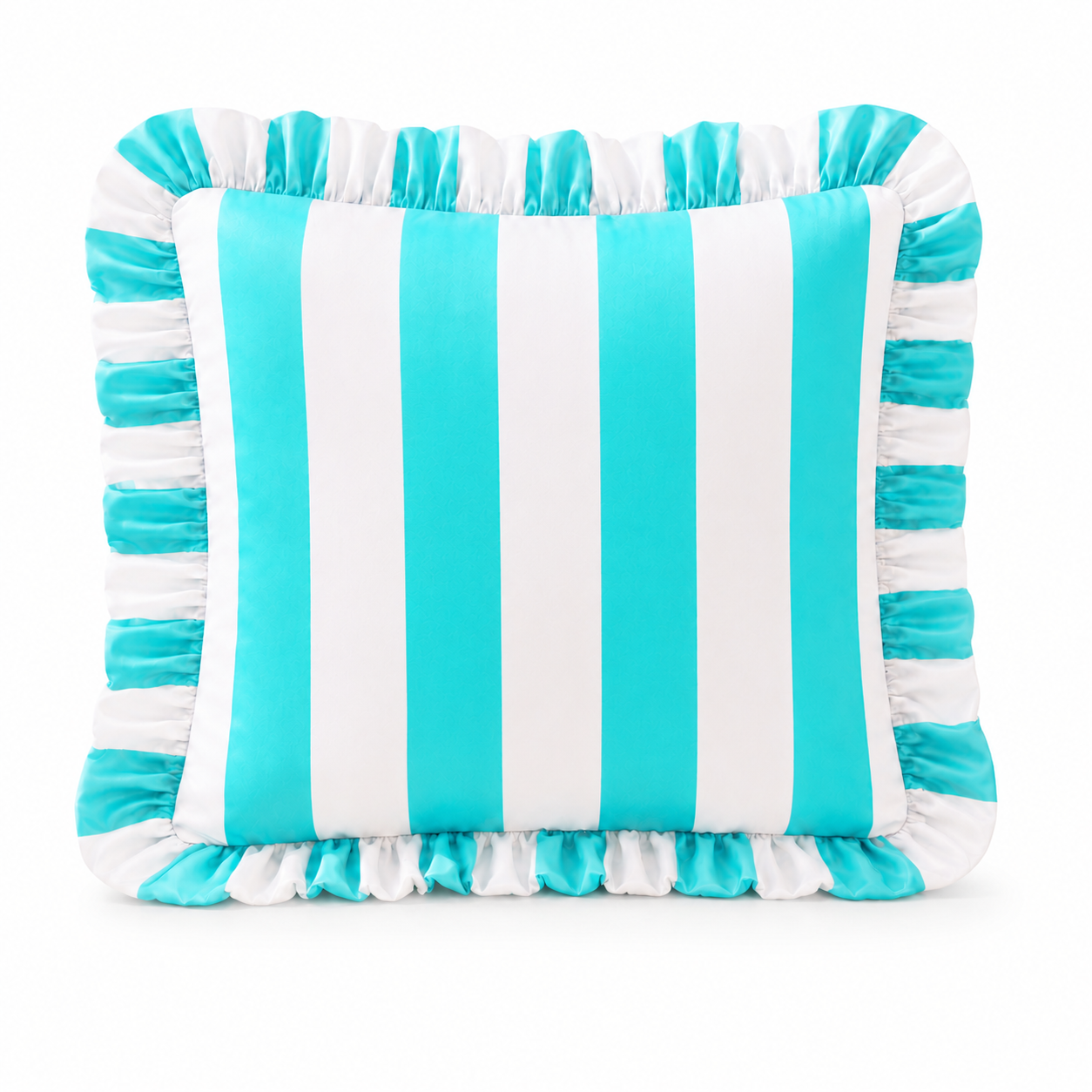 Cuscino Arredo con Rouches Righe Bianco/Tiffany