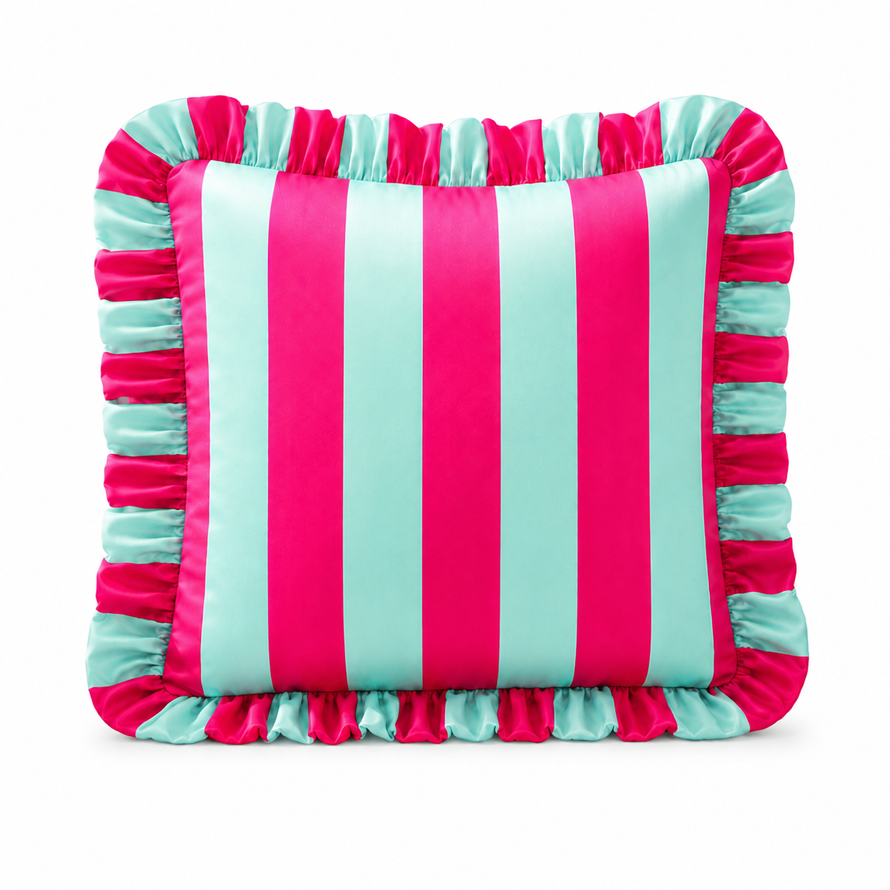 Cuscino Arredo con Rouches Righe Tiffany/Fucsia