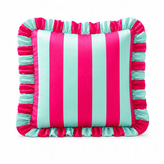 Cuscino Arredo con Rouches Righe Tiffany/Fucsia