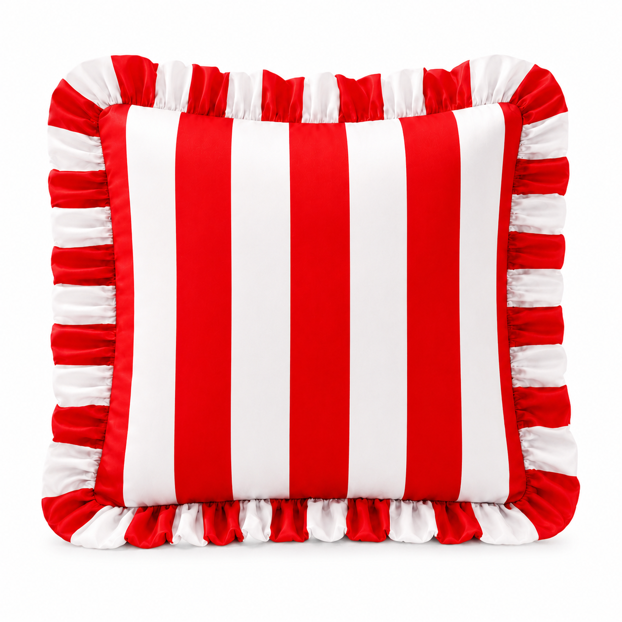 Cuscino Arredo con Rouches Righe Bianco/Rosso