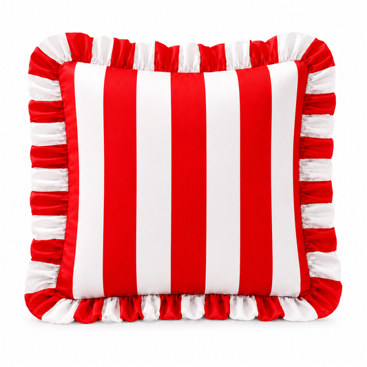 Cuscino Arredo con Rouches Righe Bianco/Rosso
