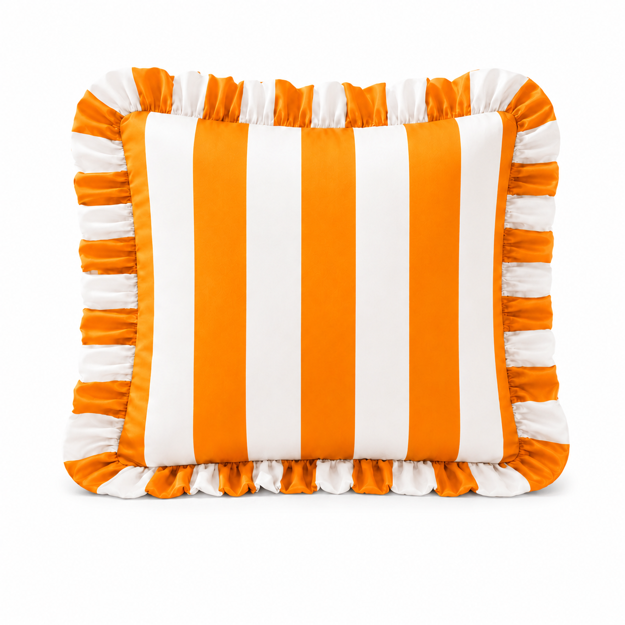 Cuscino Arredo con Rouches Righe Bianco/Arancione