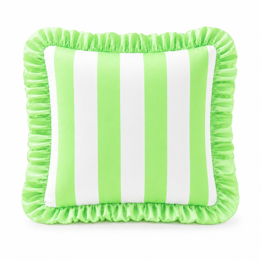 Cuscino Arredo con Rouches Righe Bianco/Salvia