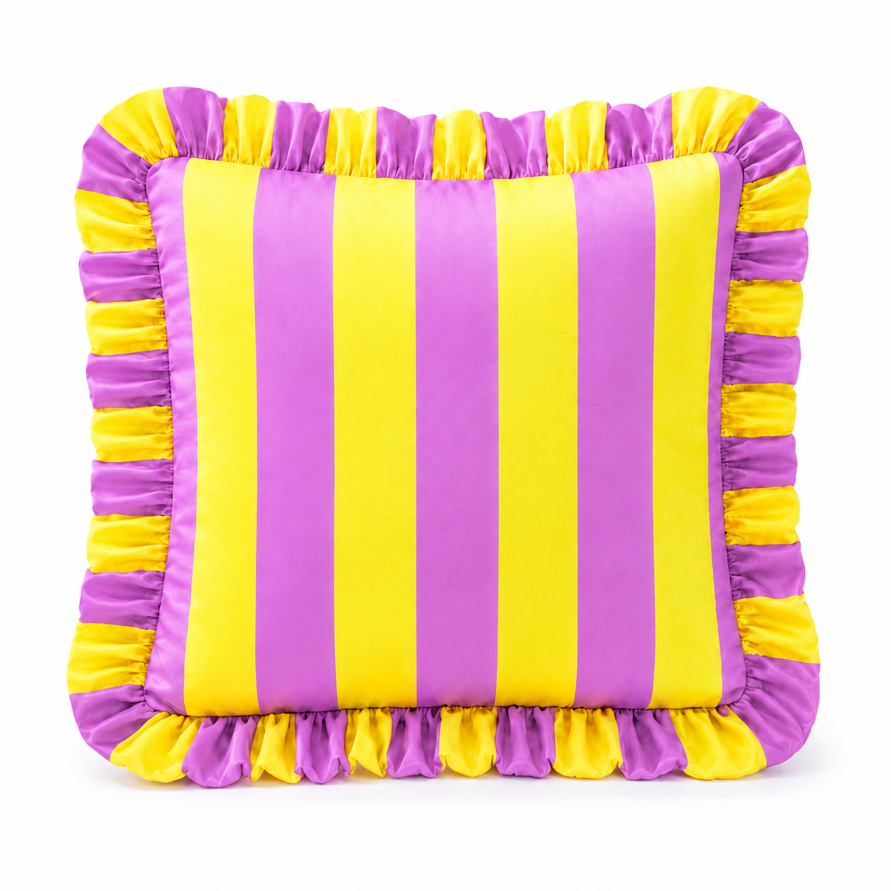Cuscino Arredo con Rouches Righe Giallo/Lilla