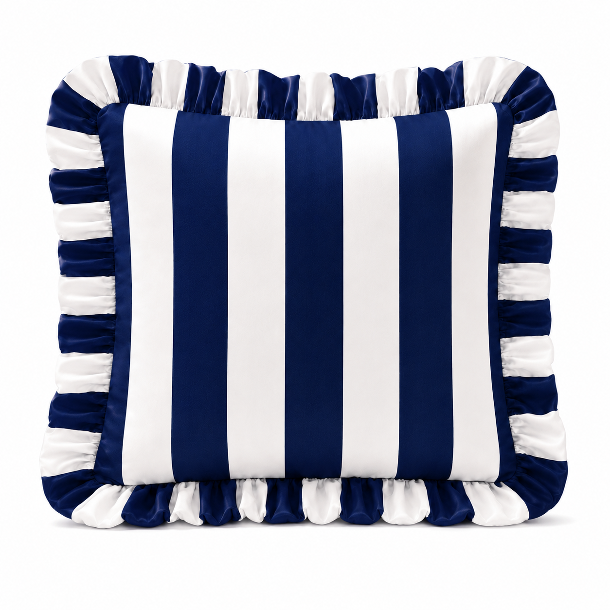 Cuscino Arredo con Rouches Righe Bianco/Blu Notte