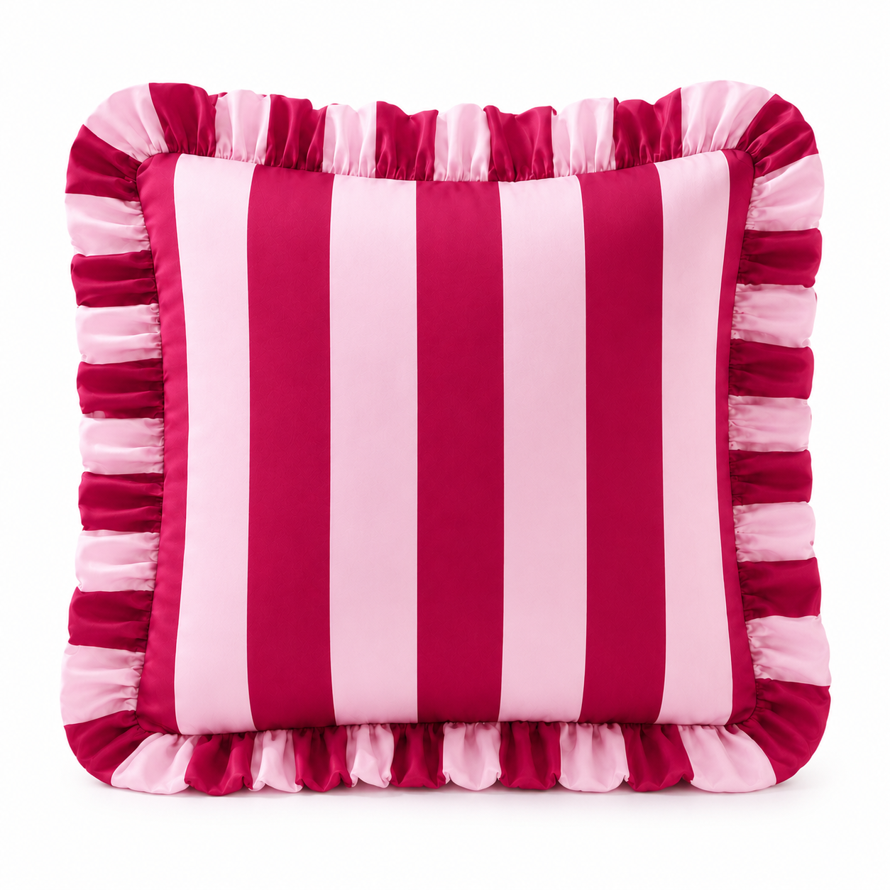 Cuscino Arredo con Rouches Righe Rosa/Bordeaux
