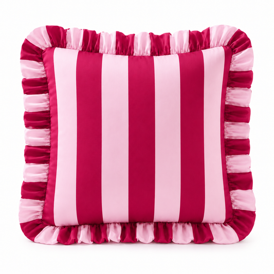 Cuscino Arredo con Rouches Righe Rosa/Bordeaux
