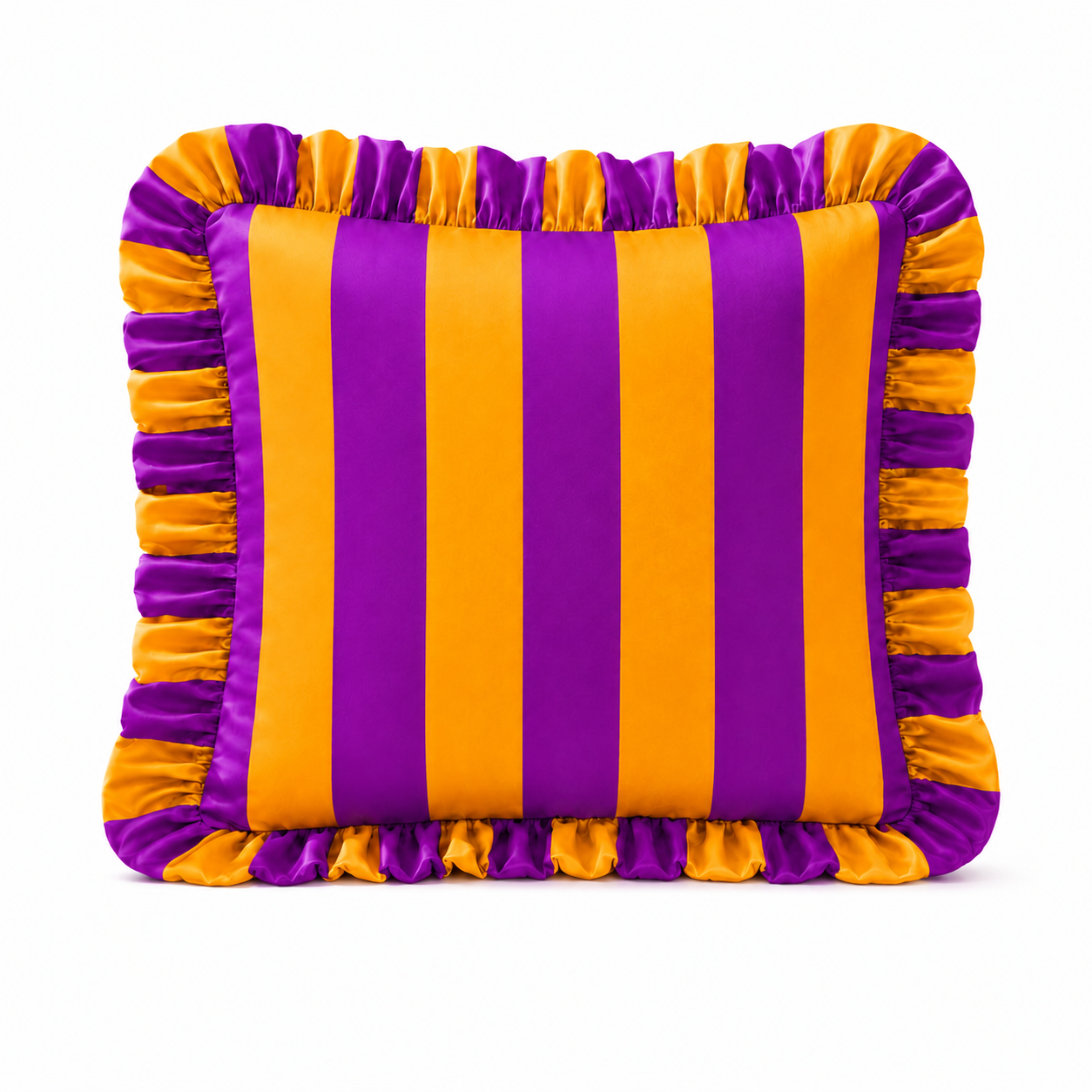 Cuscino Arredo con Rouches Righe Arancione/Prugna