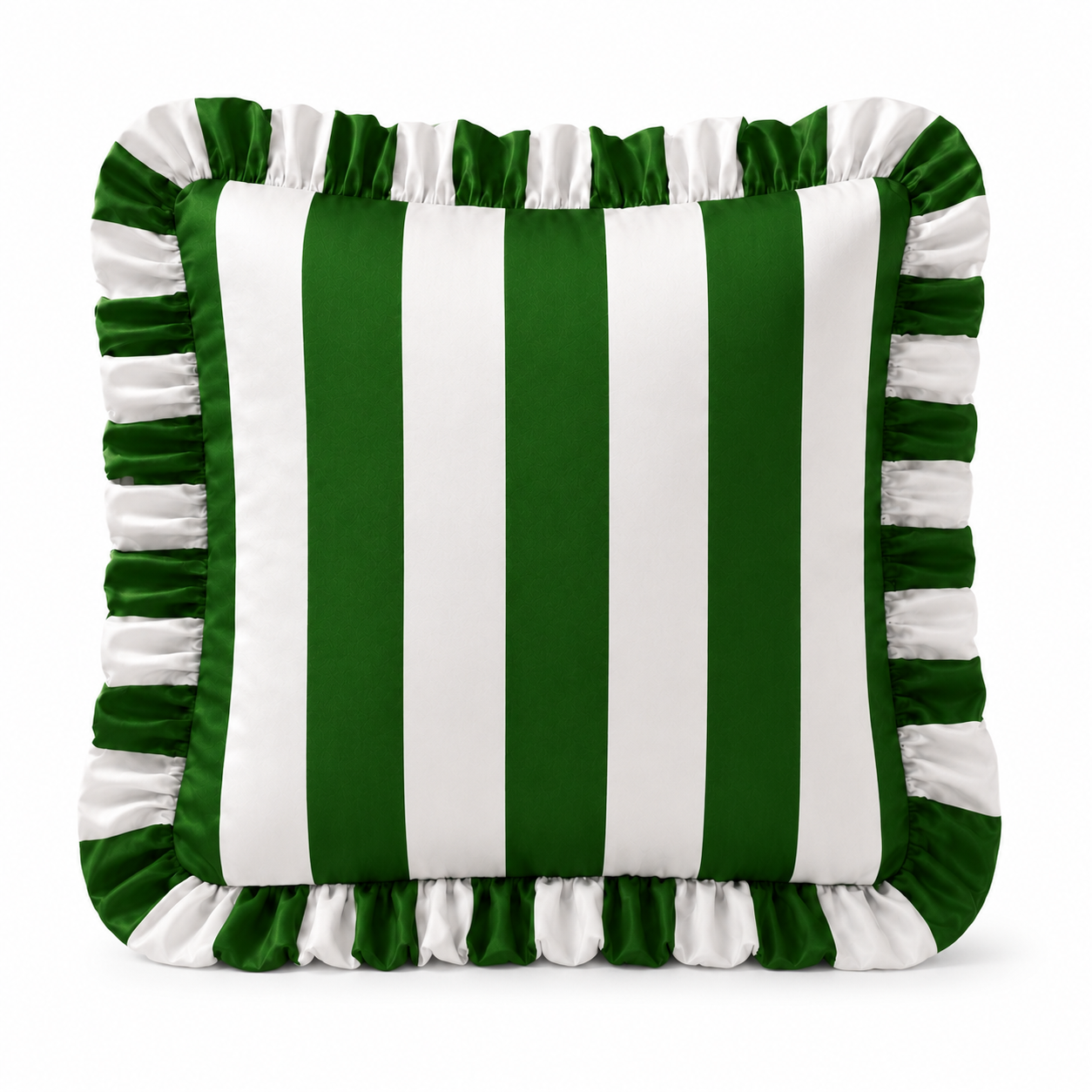 Cuscino Arredo con Rouches Righe Bianco/Verde Scuro