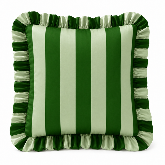 Cuscino Arredo con Rouches Righe Verde Scuro/Salvia