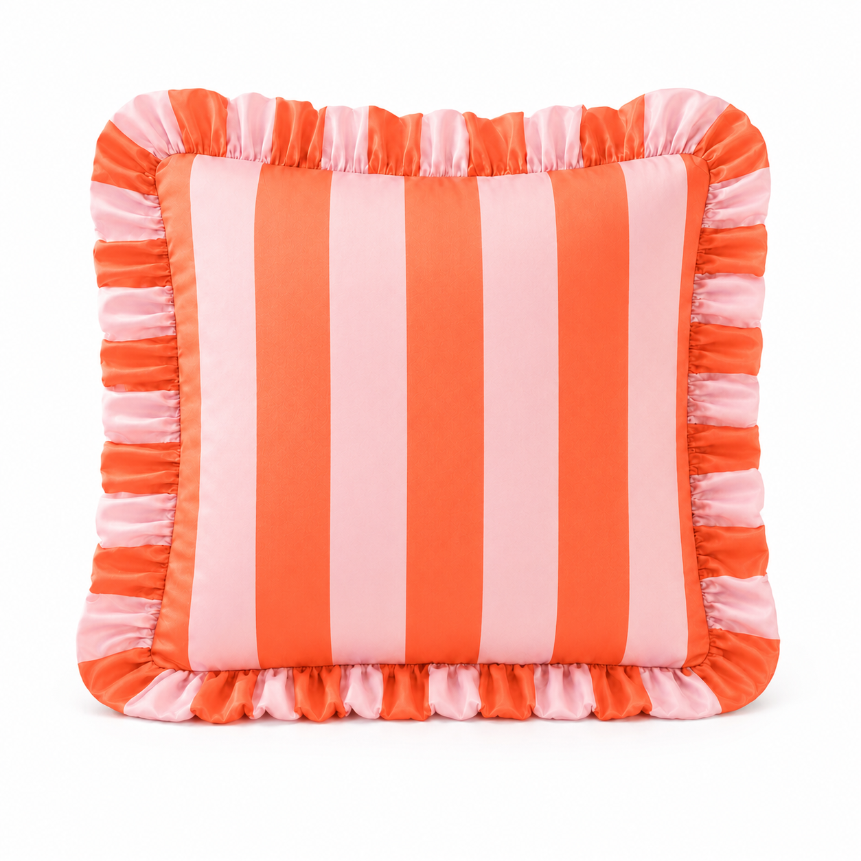 Cuscino Arredo con Rouches Righe Rosa/Arancione
