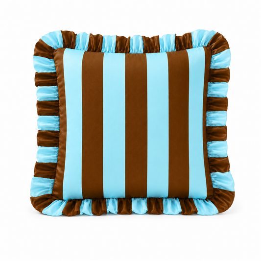 Cuscino Arredo con Rouches Righe Marrone/Celeste