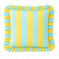 Cuscino Arredo con Rouches Righe Giallo Ocra/Celeste