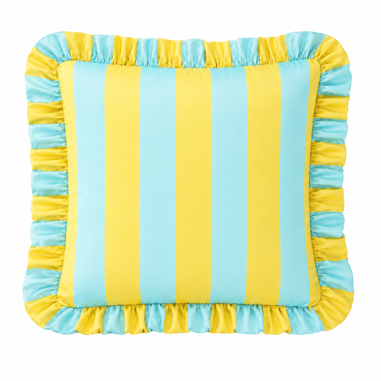 Cuscino Arredo con Rouches Righe Giallo Ocra/Celeste