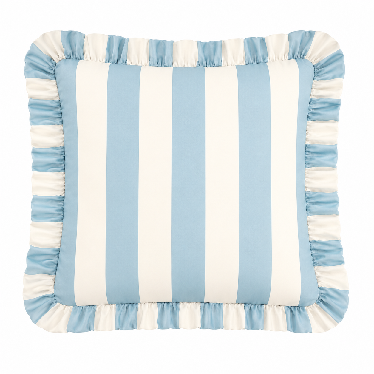 Cuscino Arredo con Rouches Righe Bianco/Celeste
