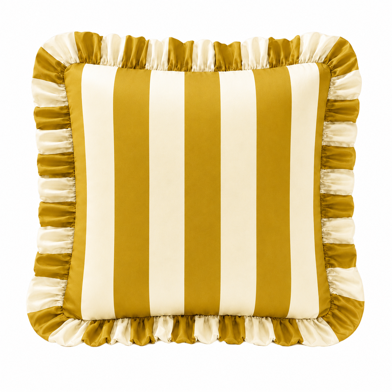Cuscino Arredo con Rouches Righe Giallo Ocra/Panna