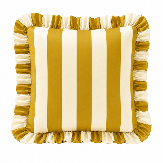 Cuscino Arredo con Rouches Righe Giallo Ocra/Panna