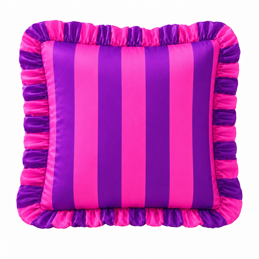 Cuscino Arredo con Rouches Righe Viola/Fucsia