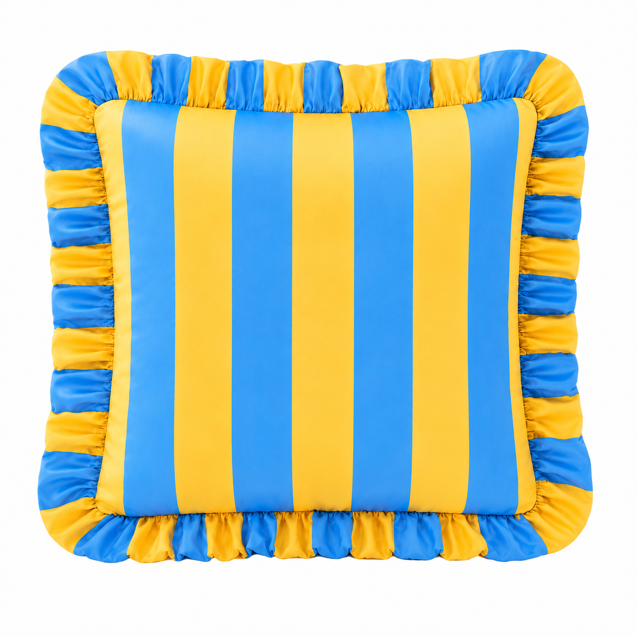 Cuscino Arredo con Rouches Righe Giallo/Celeste