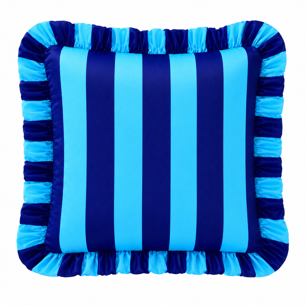 Cuscino Arredo con Rouches Righe Celeste/Blu Elettrico