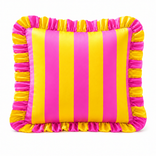 Cuscino Arredo con Rouches Righe Giallo/Fucsia