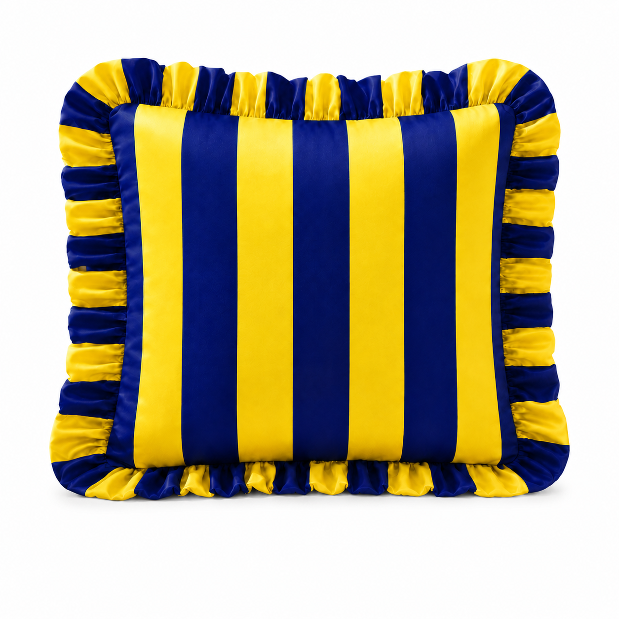 Cuscino Arredo con Rouches Righe Giallo/Blu Elettrico
