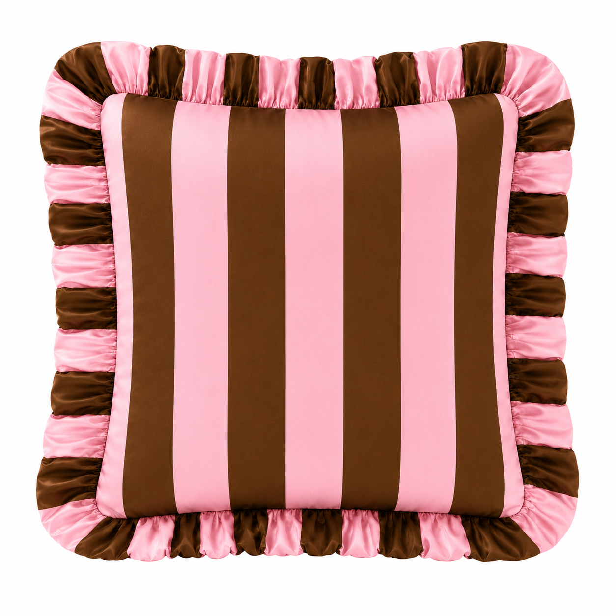 Cuscino Arredo con Rouches Righe Marrone/Rosa